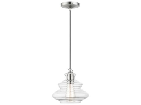 Livex Lighting Everett 1-Light Brushed Nickel Chrome Glass Mini Pendant