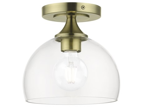 Livex Lighting Glendon 1-Light Antique Brass Glass Dome Semi Flush Mount