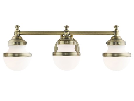 Livex Lighting Oldwick 3-Light Antique Brass Glass Vanity Light