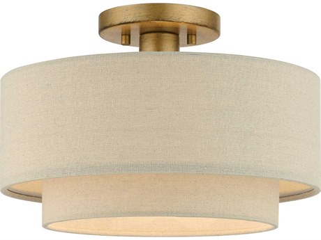 Livex Lighting Bellingham 1-Light Antique Gold Leaf Drum Tiered Semi Flush Mount