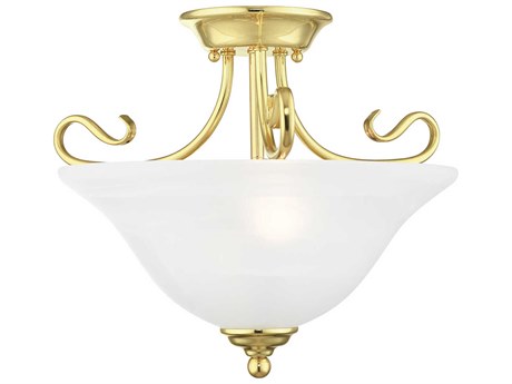 Livex Lighting Coronado 2-Light Polished Brass Glass Bell Semi Flush Mount