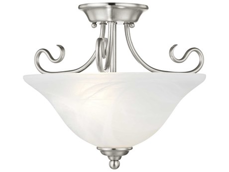 Livex Lighting Coronado 2-Light Brushed Nickel Glass Bell Semi Flush Mount