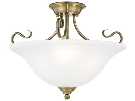 Livex Lighting Coronado 3-Light Antique Brass White Glass Bell Semi Flush Mount