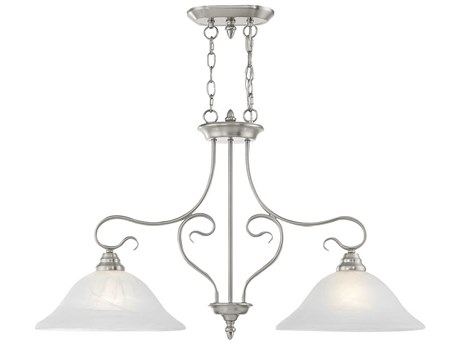 Livex Lighting Coronado 2-Light Brushed Nickel White Glass Bell Island Pendant