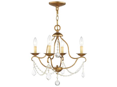 Livex Lighting Chesterfield 4-Light Antique Gold Leaf Crystal Candelabra Chandelier