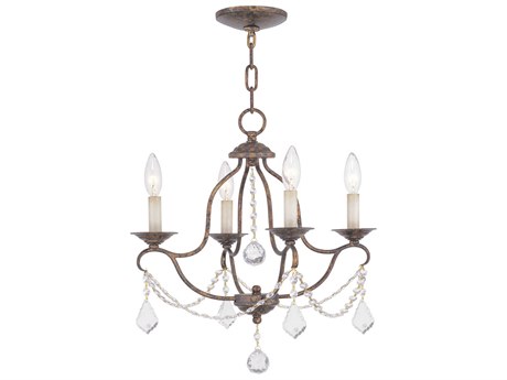 Livex Lighting Chesterfield 4-Light Hand Applied Venetian Golden Bronze Crystal Candelabra Chandelier