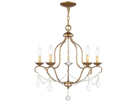 Livex Lighting Chesterfield 5-Light Antique Gold Leaf Crystal Chandelier