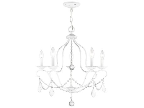 Livex Lighting Chesterfield 5-Light Antique White Crystal Candelabra Chandelier