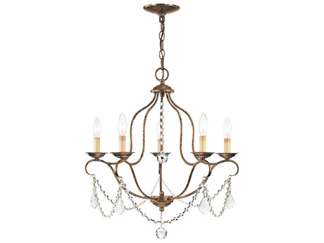 Livex Lighting Chesterfield 5-Light Hand Applied Venetian Golden Bronze Crystal Candelabra Chandelier