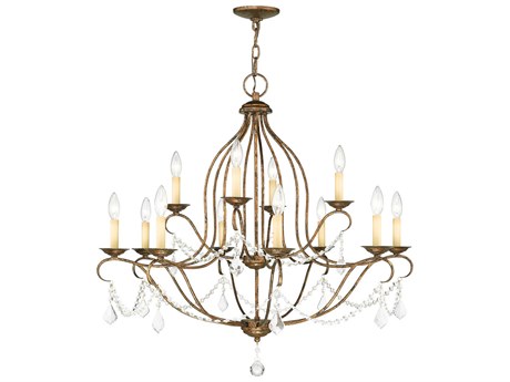 Livex Lighting Chesterfield 12-Light Hand Applied Venetian Golden Bronze Crystal Candelabra Tiered Chandelier