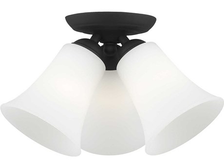 Livex Lighting Ridgedale 3-Light Black White Glass Bell Semi Flush Mount