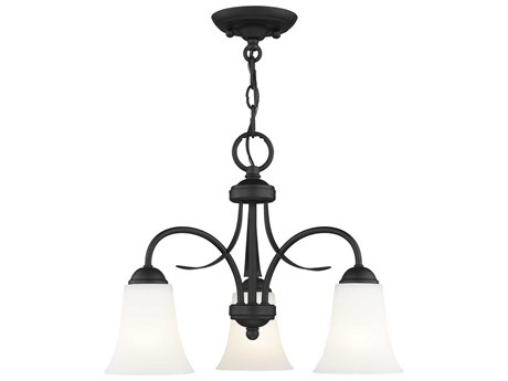 Livex Lighting Ridgedale 3-Light Black White Glass Bell Chandelier
