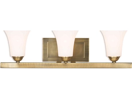 Livex Lighting Ridgedale 3-Light Antique Brass White Glass Vanity Light