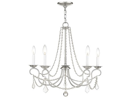 Livex Lighting Pennington 5-Light Brushed Nickel Crystal Candelabra Chandelier