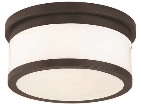 Livex Lighting Stafford 2-Light Bronze Glass Drum Flush Mount
