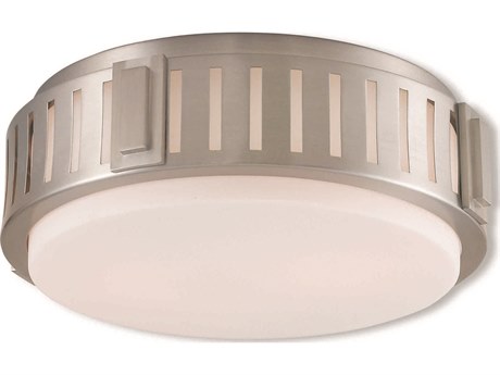Livex Lighting Portland 2-Light Brushed Nickel White Glass Geometric Round Flush Mount
