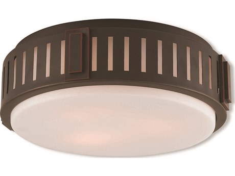 Livex Lighting Portland 3-Light Olde Bronze White Glass Geometric Round Flush Mount