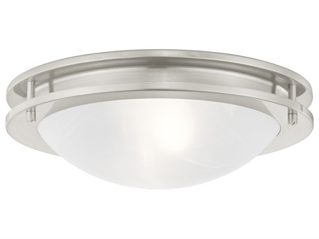 Livex Lighting Ariel 2-Light Brushed Nickel White Glass Bowl Flush Mount