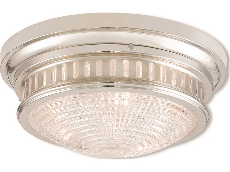 Photos - Chandelier / Lamp Livex Lighting Berwick 3-Light Polished Nickel Glass Bowl Flush Mount 7305