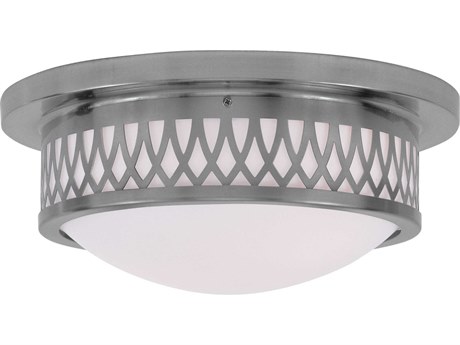 Livex Lighting Westfield 2-Light Brushed Nickel Glass Drum Flush Mount