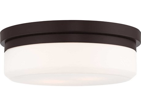 Livex Lighting Stratus 2-Light Bronze Glass Drum Flush Mount
