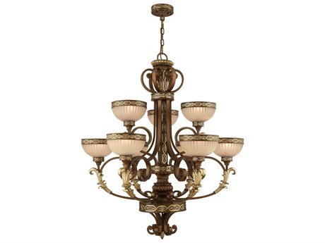 Livex Lighting Seville 9-Light Palacial Bronze Gilded Gold Glass Dome Chandelier