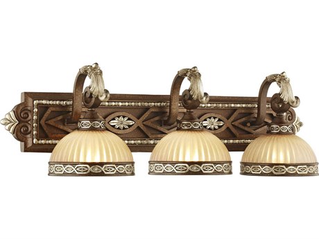 Livex Lighting Seville 3-Light Palacial Bronze Gilded Gold Glass Vanity Light