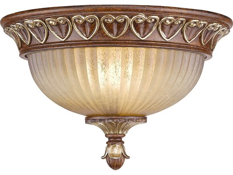 Livex Lighting Villa Verona 2-Light Bronze Aged Gold Leaf Glass Bowl Flush Mount