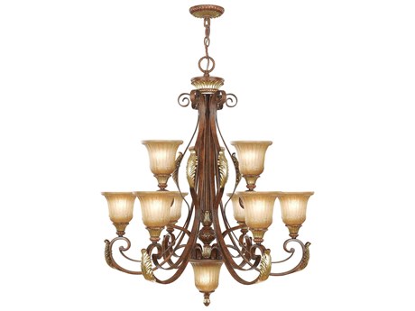 Livex Lighting Villa Verona 10-Light Bronze Aged Gold Leaf Glass Bell Chandelier