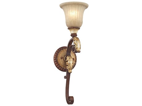 Livex Lighting Villa Verona 1-Light Bronze Aged Gold Leaf Glass Wall Sconce