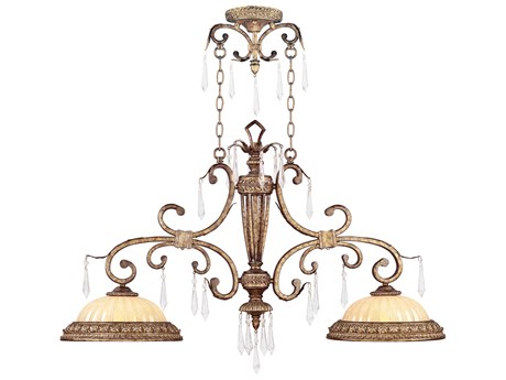 Livex Lighting La Bella 2-Light Hand Painted Vintage Gold Leaf Crystal Glass Bell Island Pendant