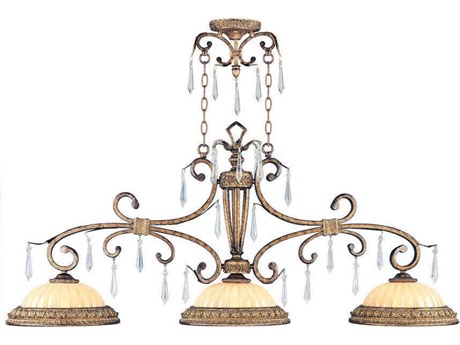 Livex Lighting La Bella 3-Light Hand Painted Vintage Gold Leaf Crystal Glass Bowl Island Pendant