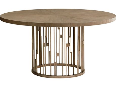 Lexington Shadow Play Round Wood Taupe Grey Burnished Silver Dining Table