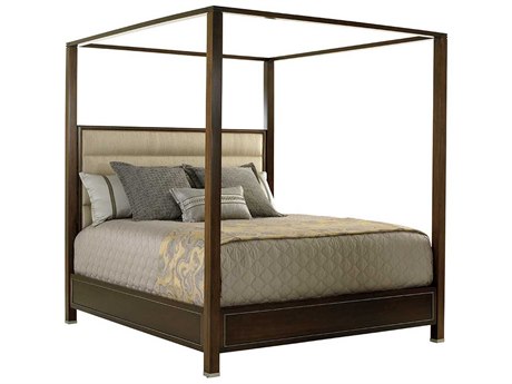 Lexington Macarthur Park Walnut Brown Wood Upholstered California King Poster Bed