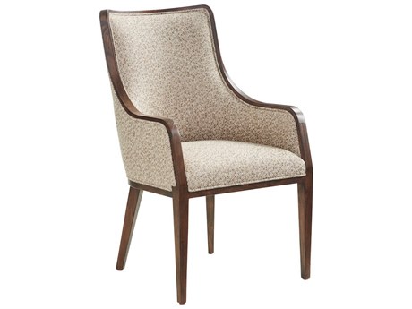 Lexington Silverado Walnut Wood Beige Upholstered Arm Dining Chair