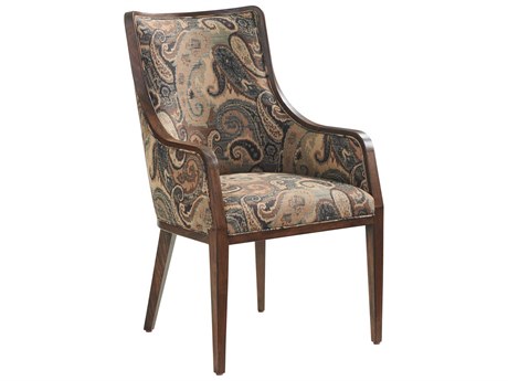 Lexington Silverado Walnut Wood Upholstered Arm Dining Chair