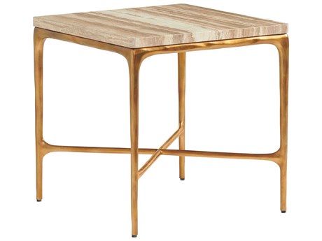 Lexington Silverado Square Stone Brwon Travertine Brass End Table