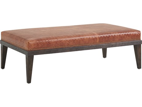 Lexington Silverado Walnut Brown Leather Tufted Ottoman