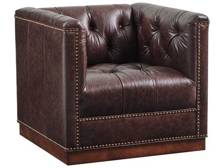 Lexington Silverado Swivel Brown Leather Tufted Accent Chair
