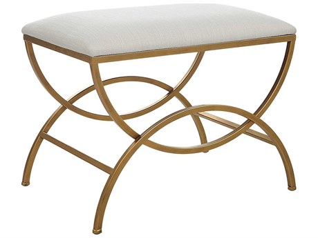 Luxecor Illumination Antique Brushed Brass Off White Upholstered Accent Stool