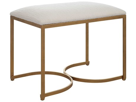 Luxecor Illumination Antique Brushed Brass Crisp White Upholstered Accent Bench