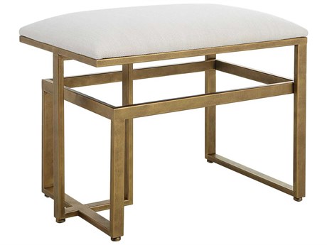 Luxecor Illumination Antique Brushed Brass Off White Upholstered Accent Bench