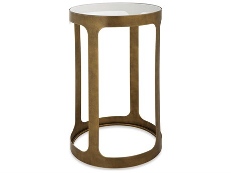 Luxecor Illumination Round Glass Antique Brushed Gold End Table