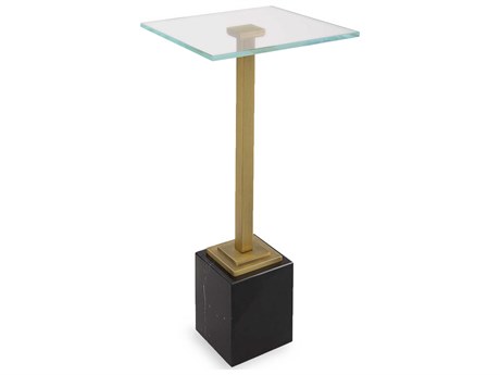 Luxecor Illumination Square Glass Brushed Brass Black End Table