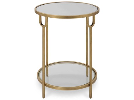 Luxecor Illumination Round Mirror Antique Gold End Table
