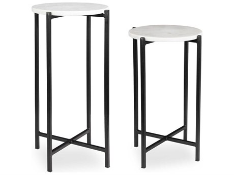 Luxecor Illumination Round Marble White Matte Black End Table