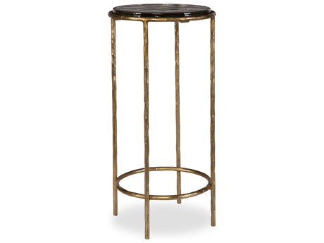 Luxecor Illumination Round Glass Antique Gold End Table