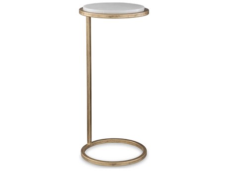 Luxecor Illumination Round Marble Aged Gold White End Table