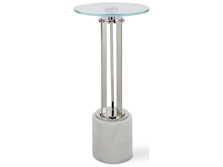 Luxecor Illumination Round Glass Nickel White End Table