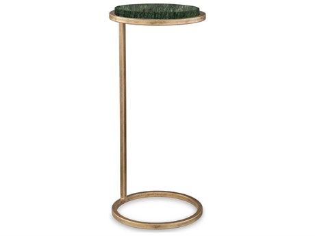 Luxecor Illumination Round Marble Aged Gold Green End Table